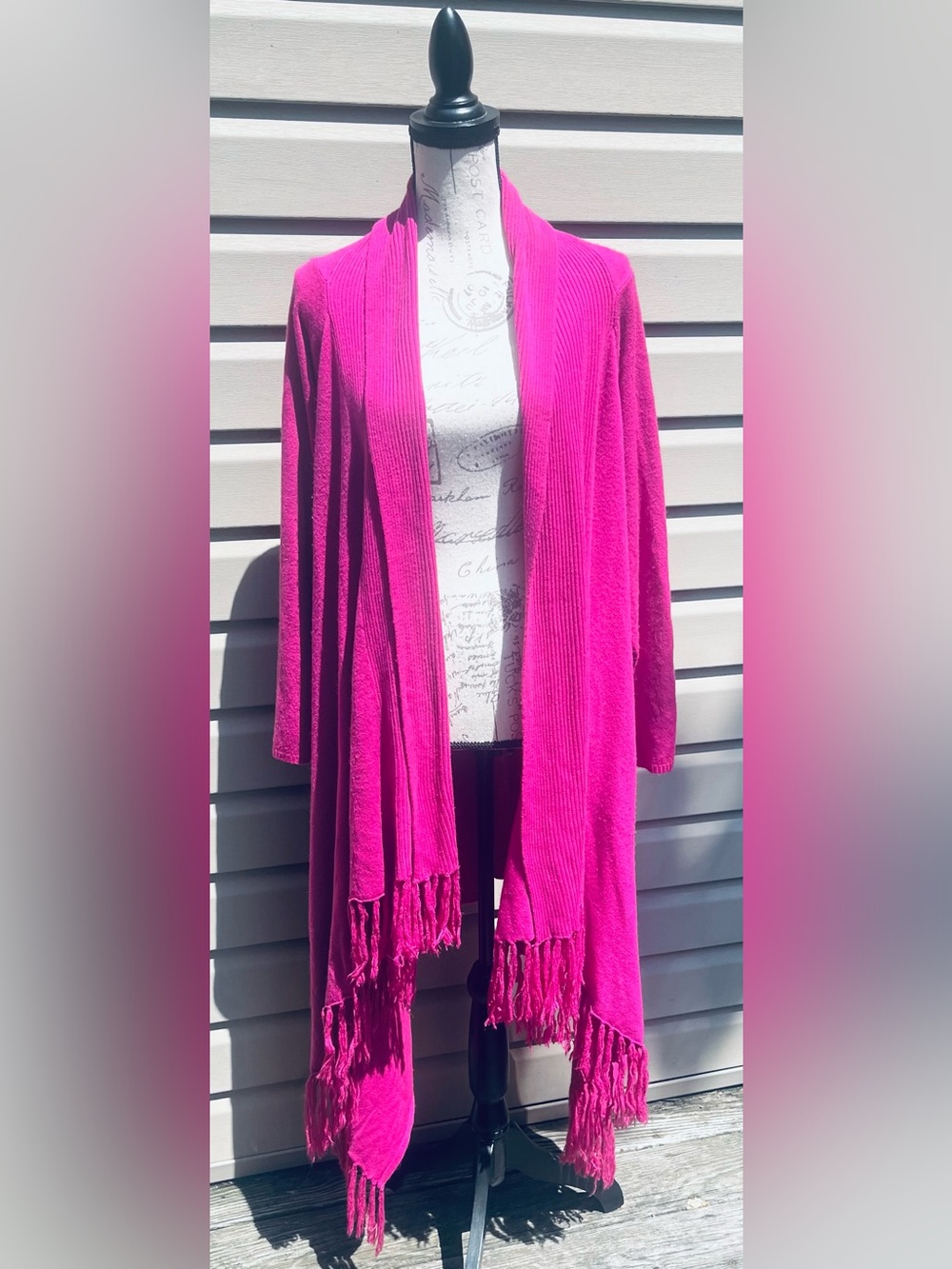 TravelSmith Open-Front Fringe Cardigan - Fuchsia